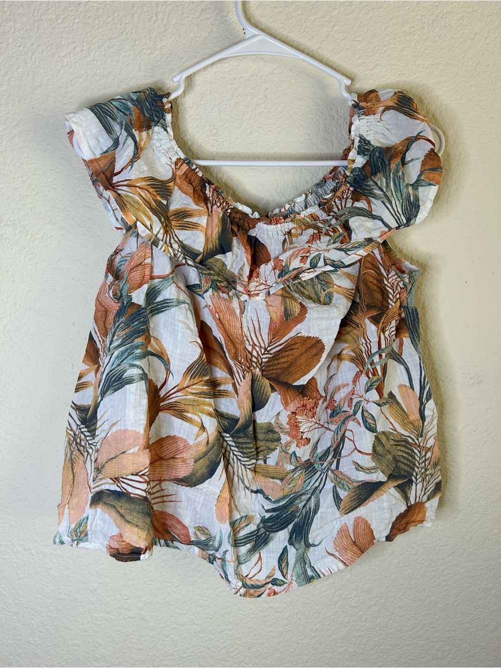 Ana Ruffle Coller Floral Off-Shoulder Top in Multi-Color Festival Beach Resort L